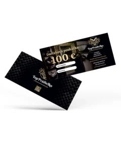 Darčeková poukážka Topprádielko v hodnote 100 € – čierno-zlatá poukážka s logom, predná a zadná strana
